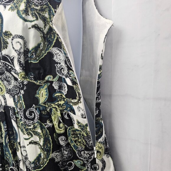 Saks Fifth Avenue Black Green Tank Y2K Pleated Paisley Boho Retro 8 - Picture 5 of 10